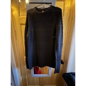 HM Wool Blend Knit Sweater Dress Charcoal Gray Pointelle Ribbed Crew Neck